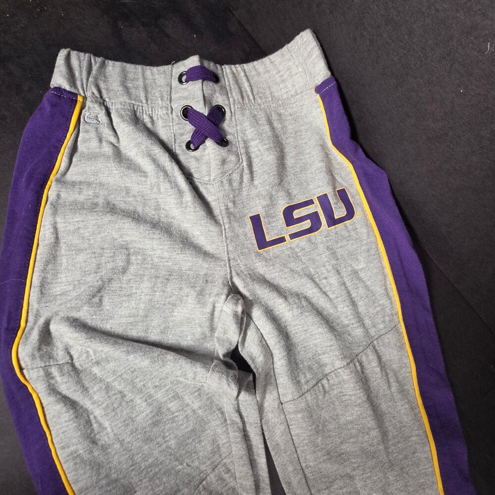 LSU TIGERS Soft Knit Grey Pants Joggers Purple & Gold Logo Side Strips Colosseum